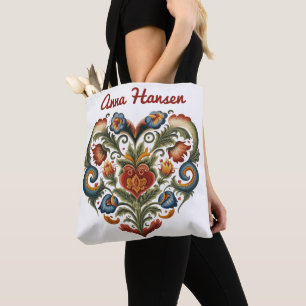 Bolso De Tela Noruego Rosemaling Folk Art Heart Personalizado T