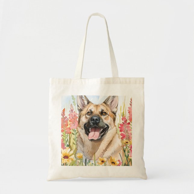 Bolso De Tela Norwegian Elkhound Watercolor Tote Bag (Frente)