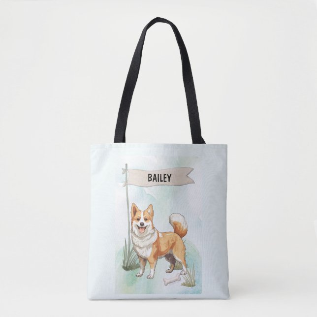 Bolso De Tela Norwegian Lundehund Watercolor Personalized Dog (Anverso)