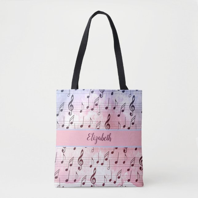 Bolso De Tela Nota de música púrpura y rosa (Anverso)
