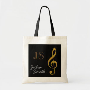 Bolso De Tela nota g-clef de música negra dorada personalizada