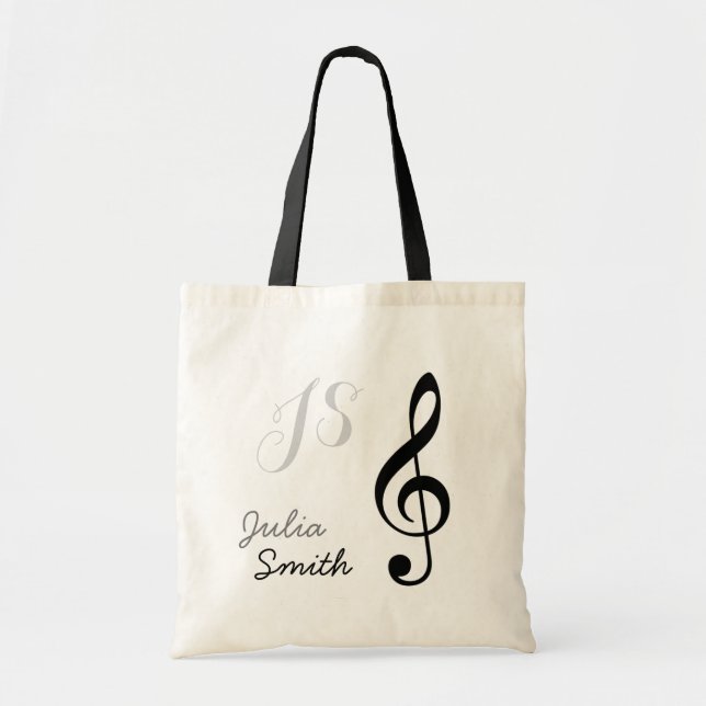 Bolso De Tela nota g-clef negra personalizada y elegante (Frente)