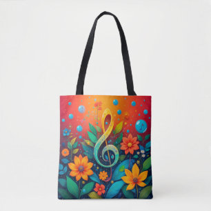 Bolso De Tela Nota Musical Artística Rodeada De Flores Coloridas