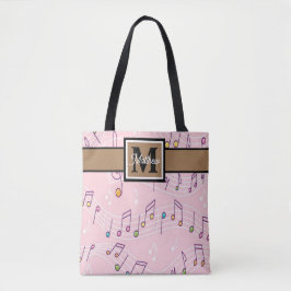 Bolso De Tela Nota musical rosa Monograma Tote Bag