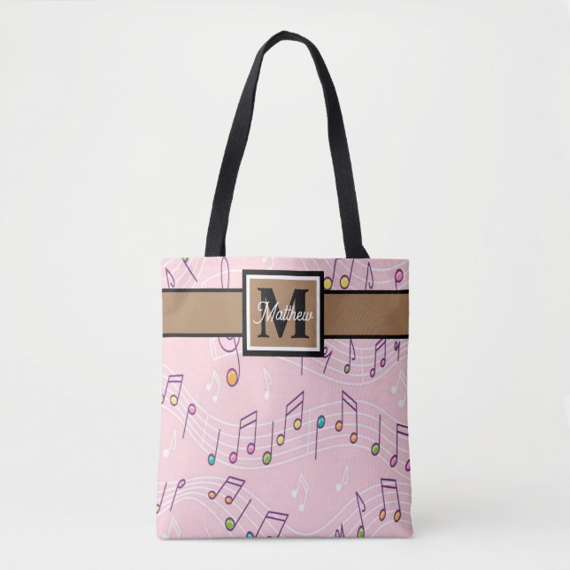 Bolso De Tela Nota musical rosa Monograma Tote Bag (Anverso)
