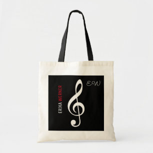 Bolso De Tela nota musical tote negro con su propio nombre