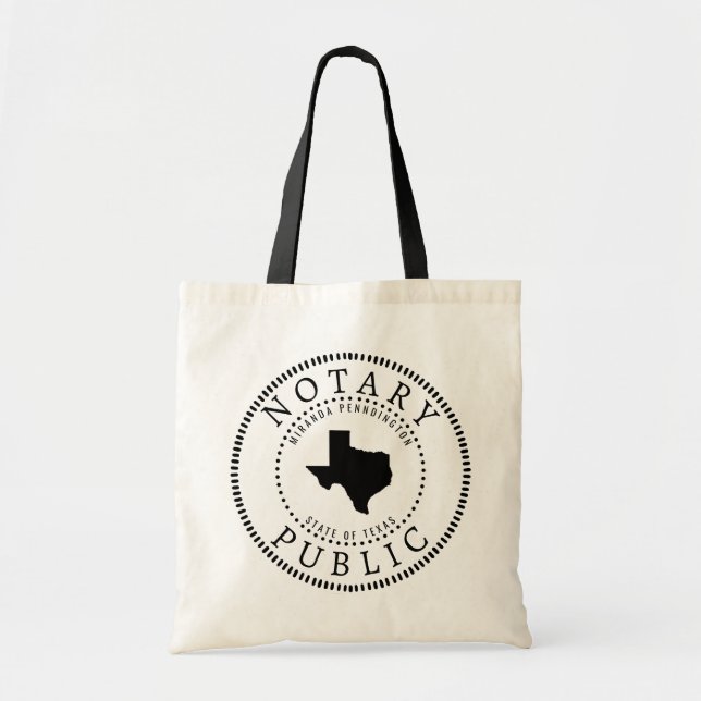 Bolso De Tela Notario de Texas Personalizado Público (Frente)