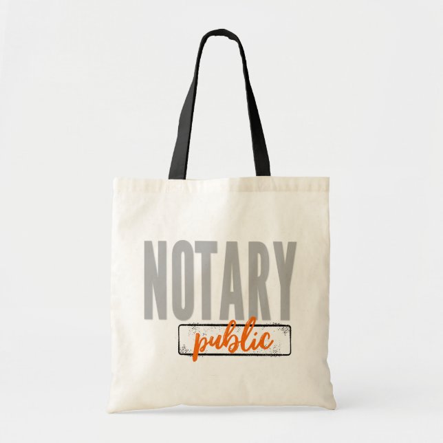 Bolso De Tela Notario público Big Font negro con Naranja (Frente)