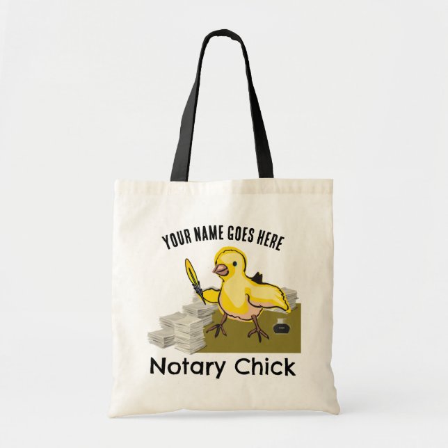 Bolso De Tela Notary Chick Yellow Feather Quill Nombre personali (Frente)