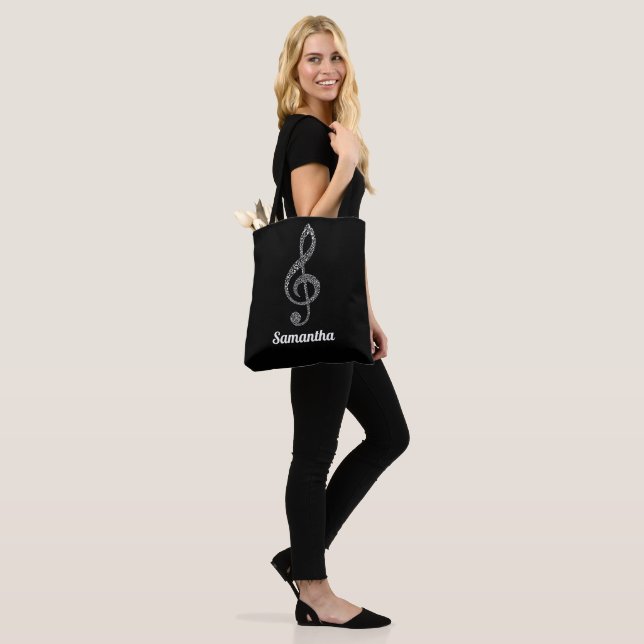 Bolso De Tela Notas Blancas Simple Modern Treble Clef Ilustradas (Puesto)