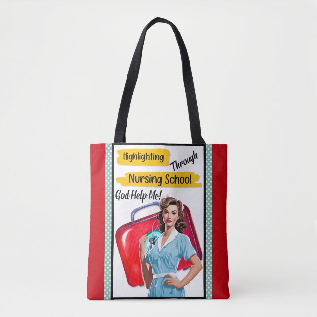 Bolso De Tela Notas de la Enfermería de la enfermera Retro Pinup (Anverso)