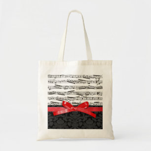 Bolso De Tela Notas de la música y falsa cinta roja
