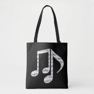 Bolso De Tela Notas de Música en Blanco y Negro