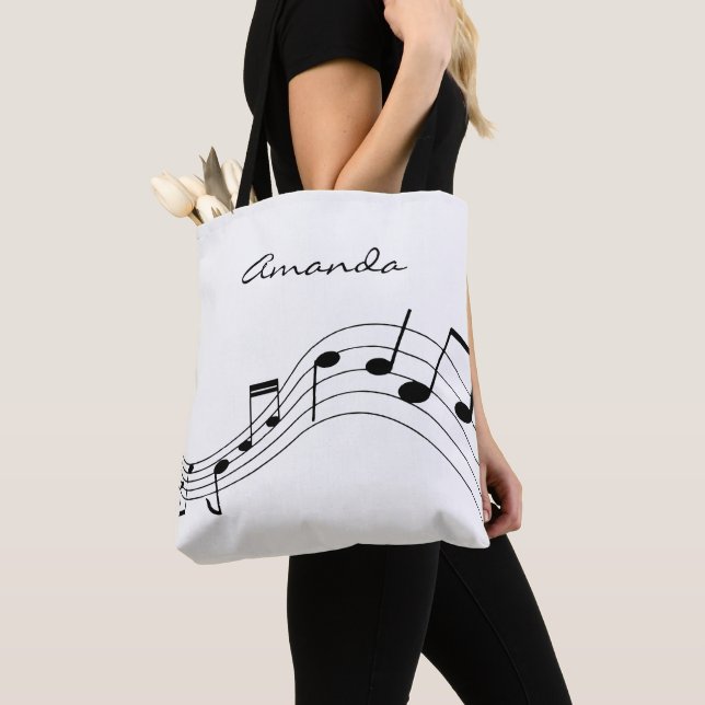 Bolso De Tela Notas de música personalizadas en un fondo blanco  (Detalle)