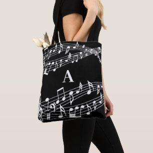 Bolso De Tela Notas de música Personalizado Monograma Blanco y N