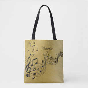 Bolso De Tela Notas de música pinchadas con oro