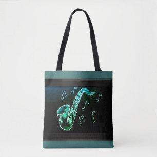 Bolso De Tela Notas De Saxofón Y Música