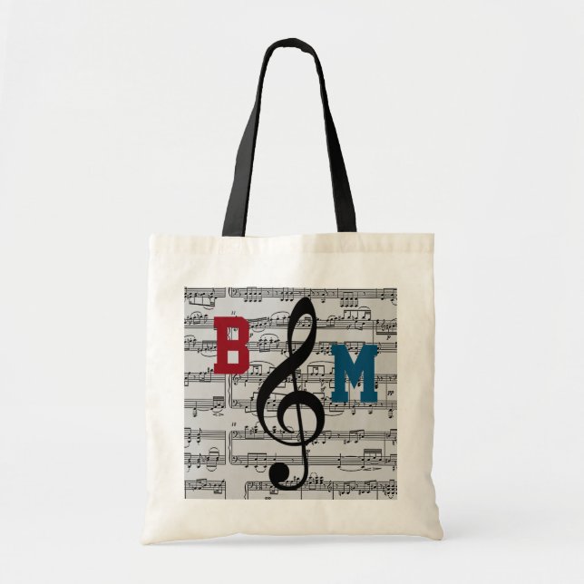 Bolso De Tela notas musicales de black G clef (Frente)