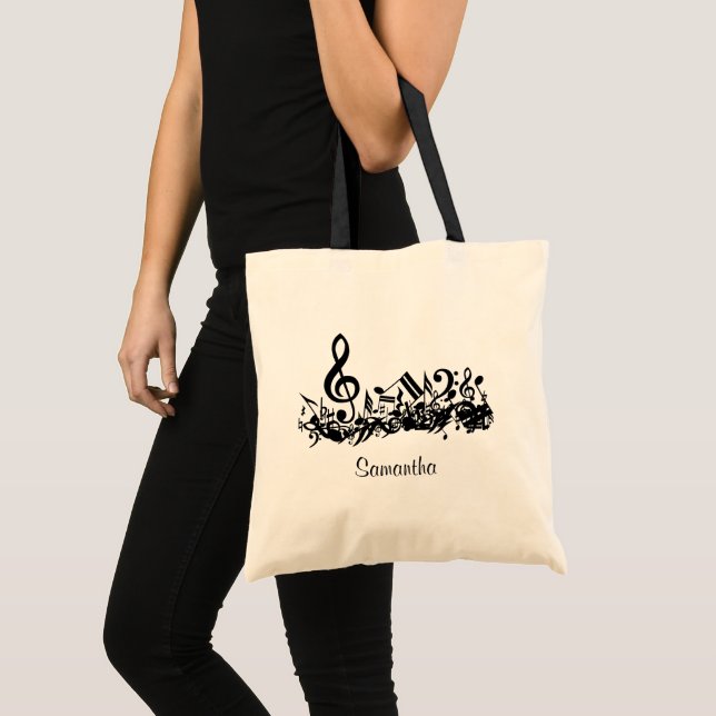 Bolso De Tela Notas musicales del personalizable Jumbleed Black  (Anverso (producto))