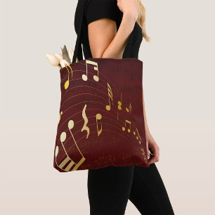 Bolso De Tela Notas Musicales Doradas Elegantes