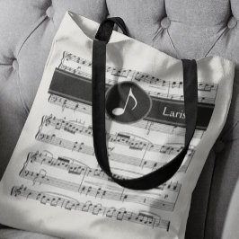 Bolso De Tela notas musicales en blanco y negro personalizado