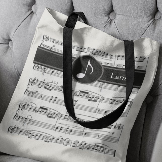 Bolso De Tela notas musicales en blanco y negro personalizado (good music... good vibes...)