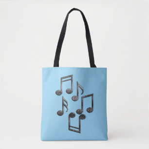 Bolso De Tela Notas musicales en Purpurina negro