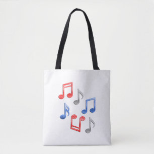 Bolso De Tela Notas musicales en Purpurina rojo plateado y azul