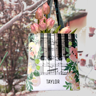 Bolso De Tela notas musicales florales piano