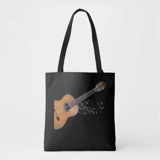 Bolso De Tela Notas musicales gráficas de guitarra acústica vint (Anverso)