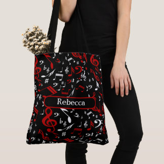 Bolso De Tela Notas musicales personalizadas en blanco y negro