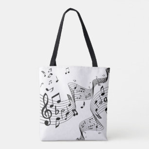 Bolso De Tela Notas musicales sobre blanco