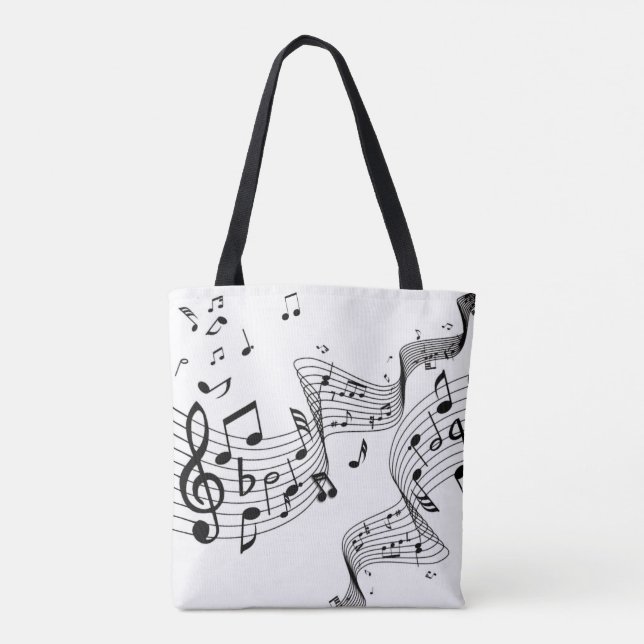 Bolso De Tela Notas musicales sobre blanco (Reverso)