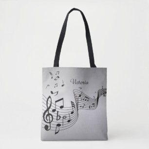 Bolso De Tela Notas musicales sobre plata con nombre