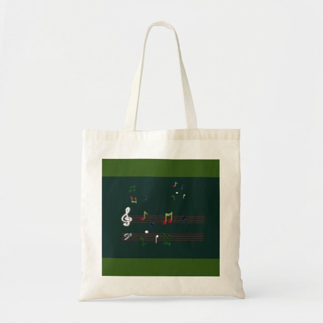 Bolso De Tela Notas musicales Tote Bag Green (Frente)