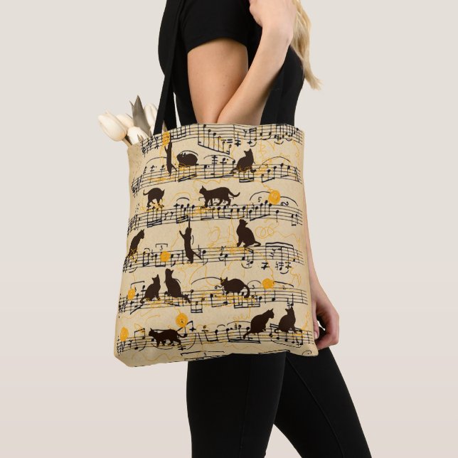 Bolso De Tela Notas musicales y gatitos (Detalle)