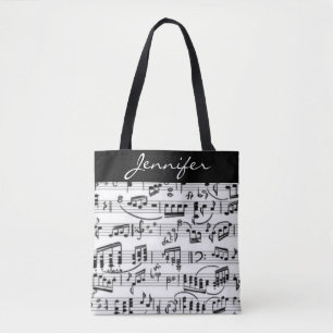 Bolso De Tela Notas negras y blancas de la música