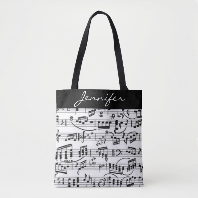Bolso De Tela Notas negras y blancas de la música (Anverso)