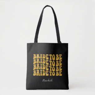 Bolso De Tela Novia a Ser Texto Dorado Brillante con Nombre, Neg
