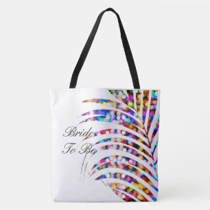 Bolso De Tela Novia blanca purpurinoso de la hoja de la palmera
