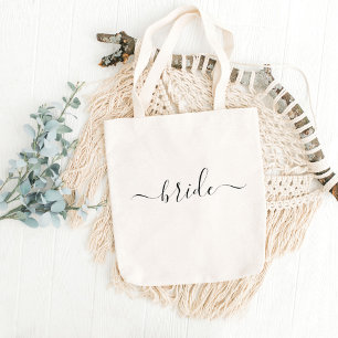 Bolso De Tela Novia Blanco Negro escritura moderna boda