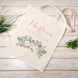 Bolso De Tela Novia Botánica Floral Rosa Polvorienta Boho
