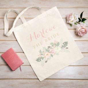 Bolso De Tela Novia Botánica Floral Rosa Rústico Dorado