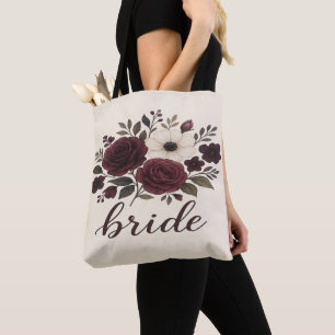 Bolso De Tela Novia Burgundy Floral Elegante