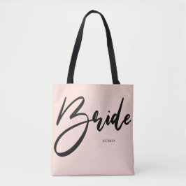 Bolso De Tela Novia Chic Rosa Rubor y Caligrafía Negra