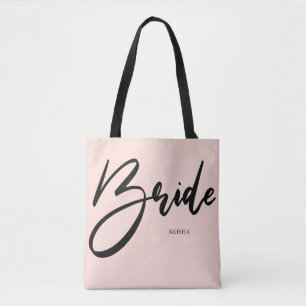 Bolso De Tela Novia Chic Rosa Rubor y Caligrafía Negra