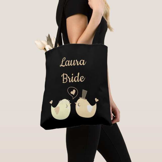 Bolso De Tela Novia Cute negra y crema (Detalle)