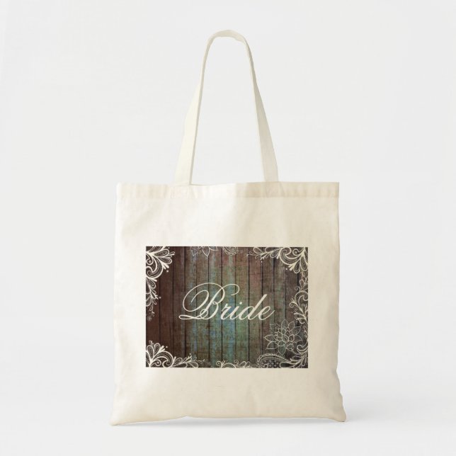 Bolso De Tela novia de encaje rústico moderno (Frente)