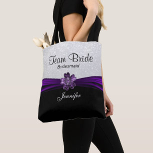 Bolso De Tela Novia de equipo negro, blanco y morado