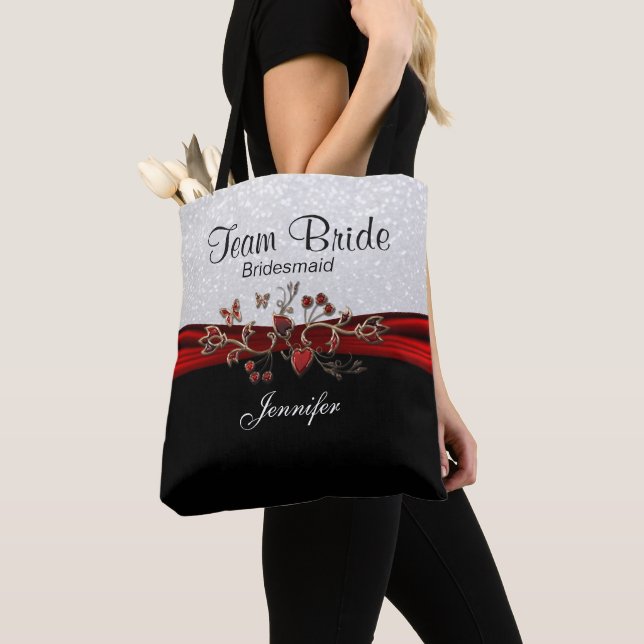 Bolso De Tela Novia de equipo negro, blanco y rojo (Detalle)